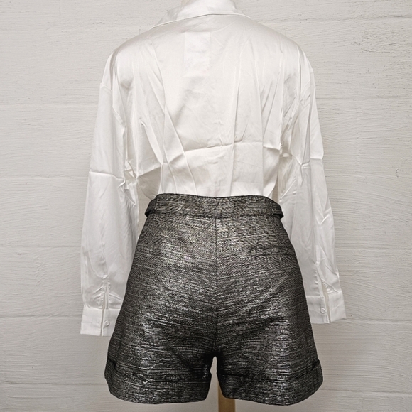 See By Chloé Metallic Button Tab Shorts in Black and Silver Size 6 - Picture 3 of 13